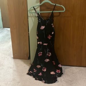Black dress with pink flowers.